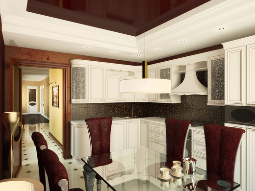 Дизайн-проект интерьера четырехкомнатной квартиры в классическом стиле.. Кухня