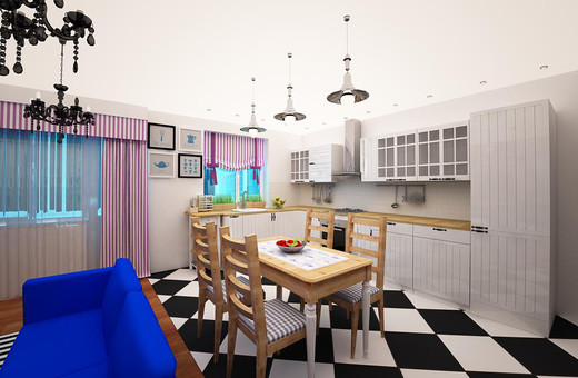 Дизайн интерьера трехкомнатной квартиры. Кухня