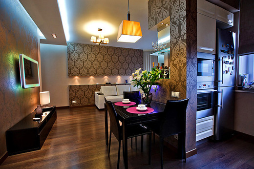 Дизайн интерьера 2-х комнатной квартиры с большой гостиной. Кухня
