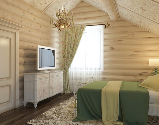 Деревянный дом в классическом стиле. Спальня