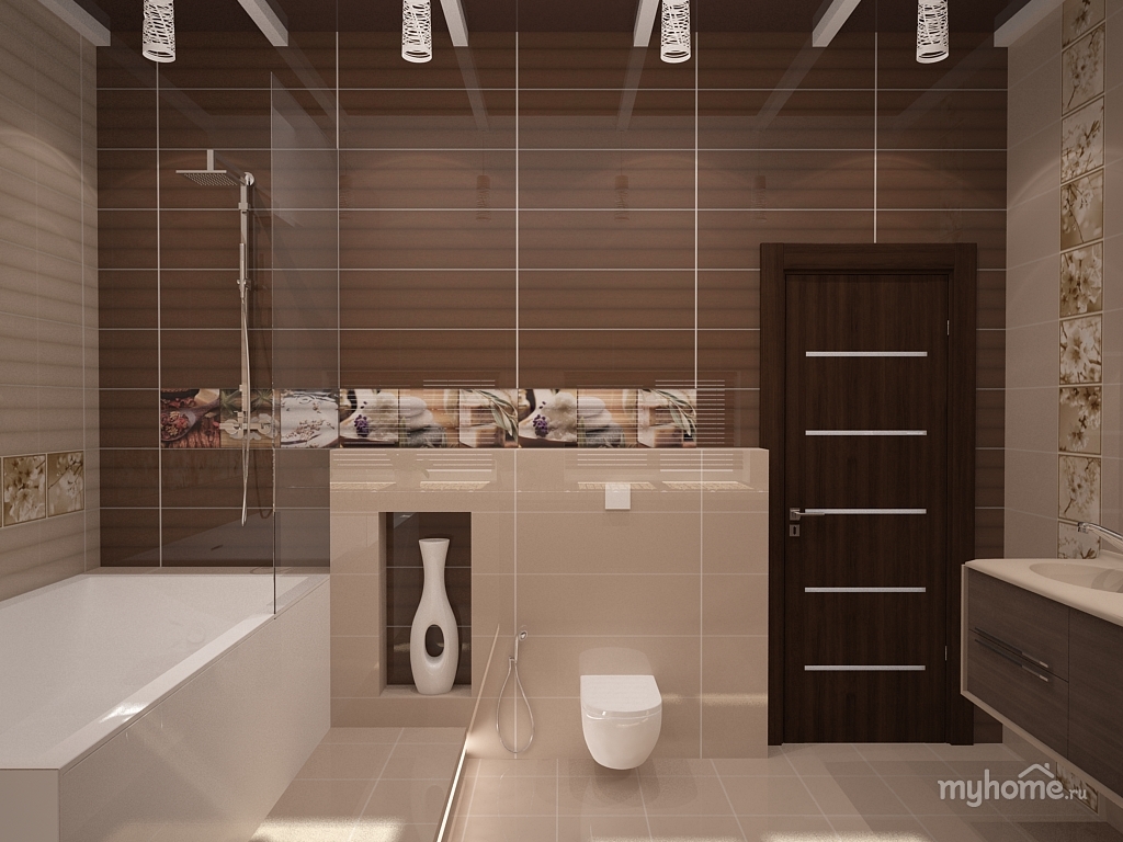 Дизайн ванных комнат в коричнево бежевых тонах (60 фото)