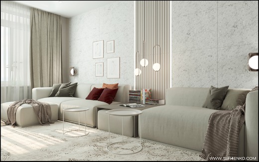 Дизайн 4-х комнатной квартиры 115 м2 в современном стиле в ЖК "Летний сад". Гостиная