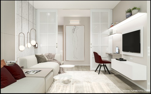Дизайн 4-х комнатной квартиры 115 м2 в современном стиле в ЖК "Летний сад". Гостиная