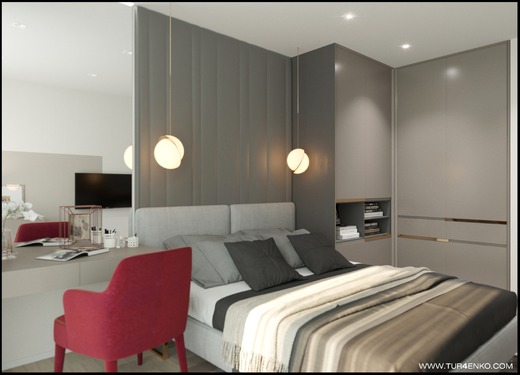 Дизайн 4-х комнатной квартиры 115 м2 в современном стиле в ЖК "Летний сад". Спальня