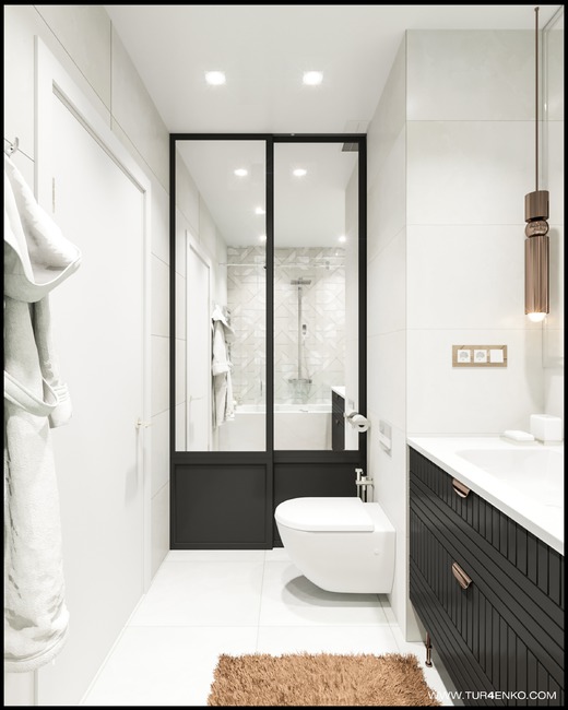 Дизайн 4-х комнатной квартиры 115 м2 в современном стиле в ЖК "Летний сад". Ванная