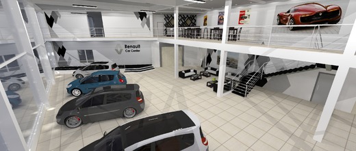 Интерьер выставочного зала автосалона Renault. Торгово-выставочный комплекс