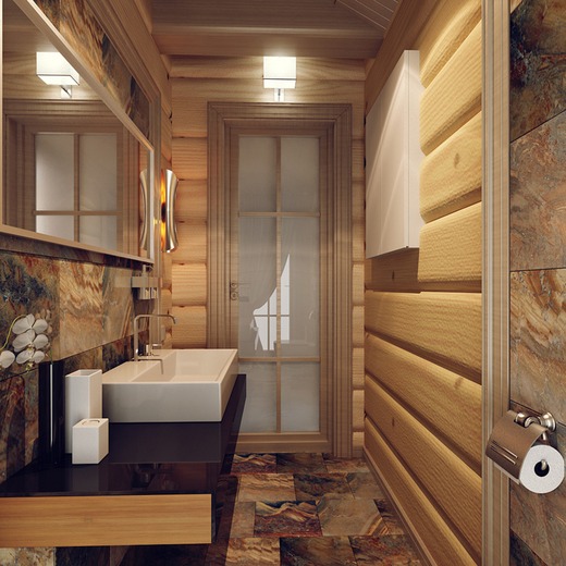 Ванная комната в доме из деревянного бруса. Ванная