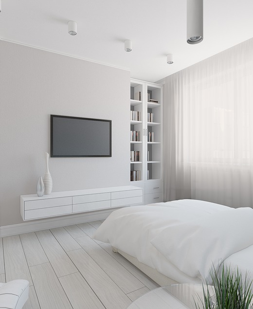 Дизайн однокомнатной квартиры в стиле минимализм. Спальня
