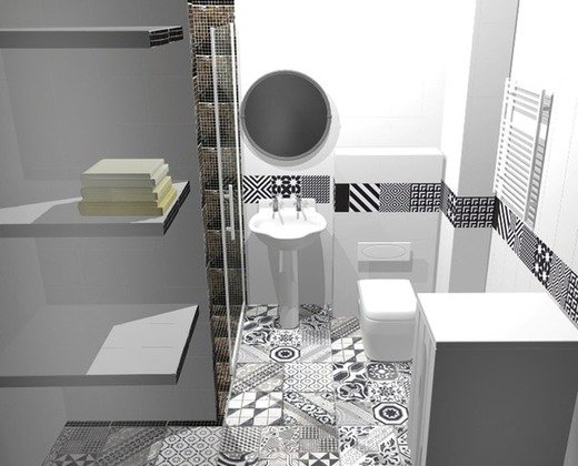 Черно-белая ванная комната 5 кв.м. Ванная