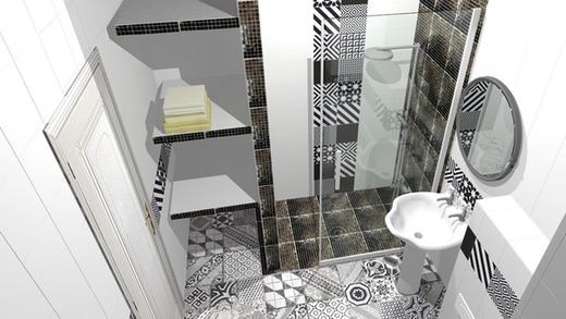 Черно-белая ванная комната 5 кв.м. Ванная