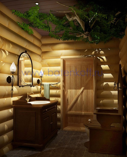 Дизайн ванной комнаты в деревянном доме русский народный стиль .