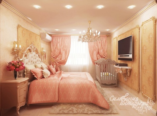 Персиковая спальня в стиле барокко. Спальня
