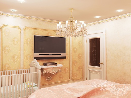 Персиковая спальня в стиле барокко. Спальня
