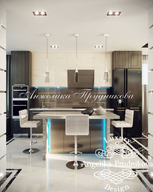 Дизайн-проект многоуровневой квартиры в стиле Ар-Деко в ЖК Белый город. Кухня