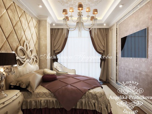 Дизайн интерьера маленькой квартиры в стиле Ар Деко в Москве. Спальня