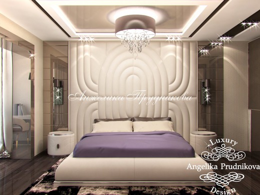Дизайн проект интерьера квартиры в стиле Ар Деко в ЖК Династия. Спальня