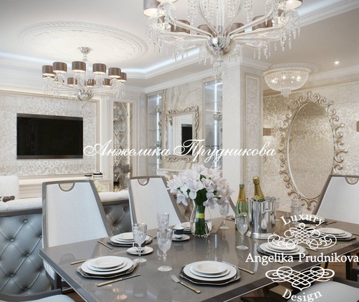 Дизайн квартиры в классическом стиле с белой мебелью на Профсоюзной. Гостиная