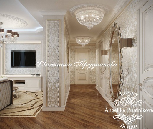 Дизайн квартиры в классическом стиле с белой мебелью на Профсоюзной. Кухня