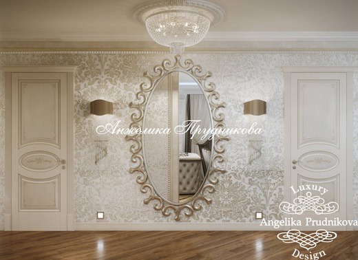 Дизайн квартиры в классическом стиле с белой мебелью на Профсоюзной. Коридор; Холл