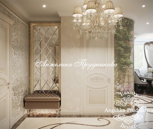 Дизайн квартиры в классическом стиле с белой мебелью на Профсоюзной. Коридор; Холл