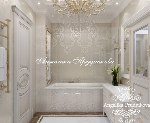 Дизайн квартиры в классическом стиле с белой мебелью на Профсоюзной. Ванная