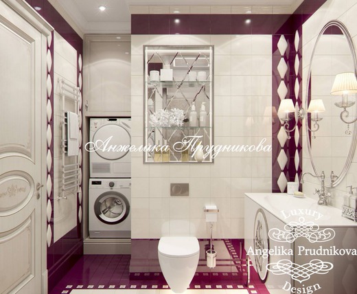 Дизайн квартиры в классическом стиле с белой мебелью на Профсоюзной. Ванная