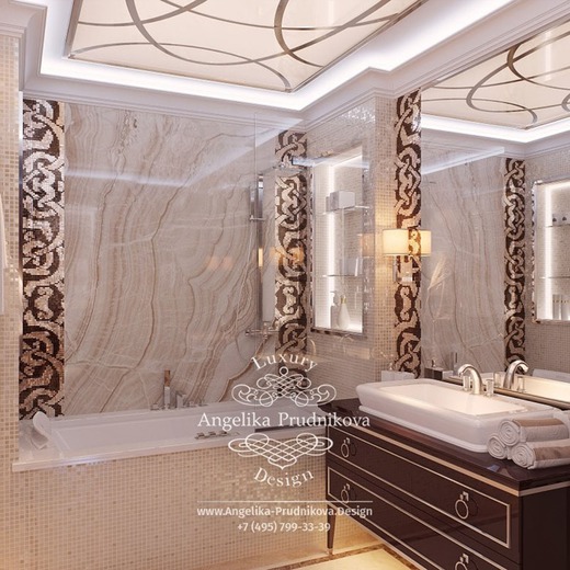 Дизайн-проект интерьера санузла с витражным потолком в ЖК Дубровка. Ванная
