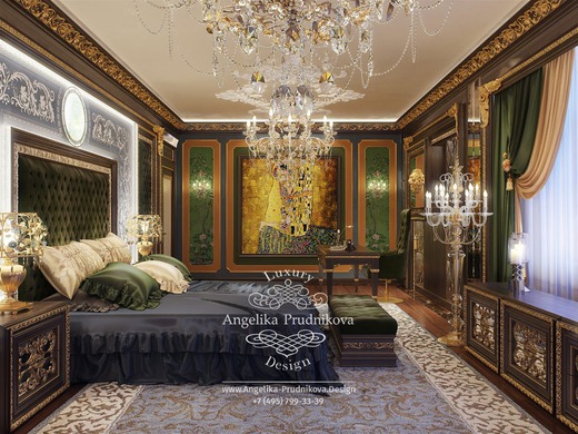 Дизайн-проект интерьера спальни в стиле барокко с элементами Востока. Спальня