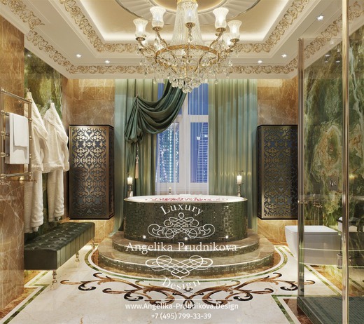 Дизайн-проект интерьера ванной комнаты в элитных апартаментах. Ванная