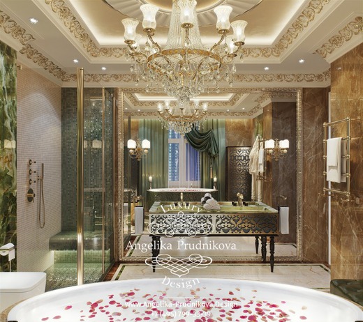 Дизайн-проект интерьера ванной комнаты в элитных апартаментах. Ванная