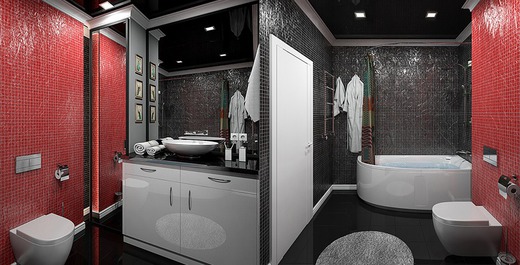 Дизайн интерьера гостиной, кухни и ванной комнаты в ЖК "Лазурный". Ванная